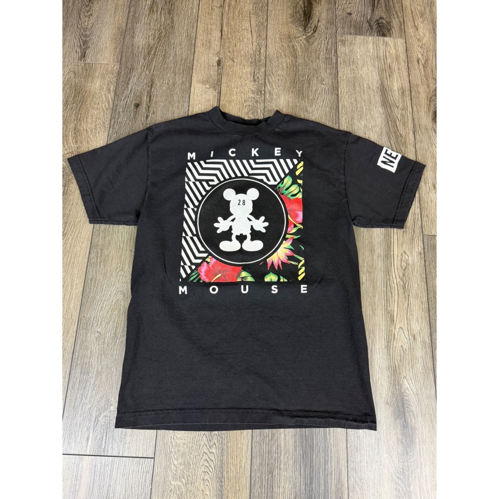Neff Disney Mickey Mouse Graphic T Shirt Black Size M Tropical Floral Streetwear